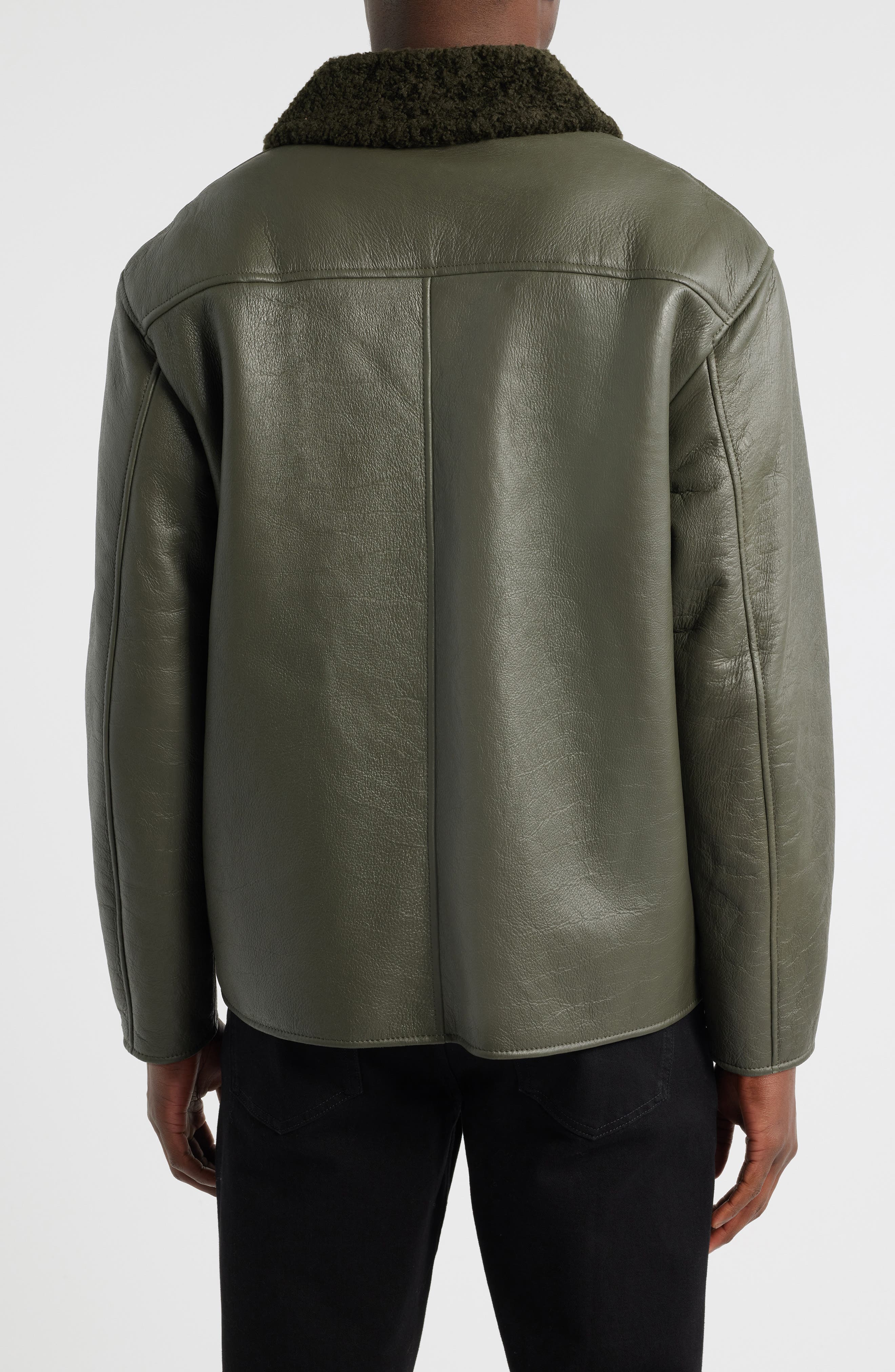 Leather Barn Jacket with Genuine Shearling Collar - image 2