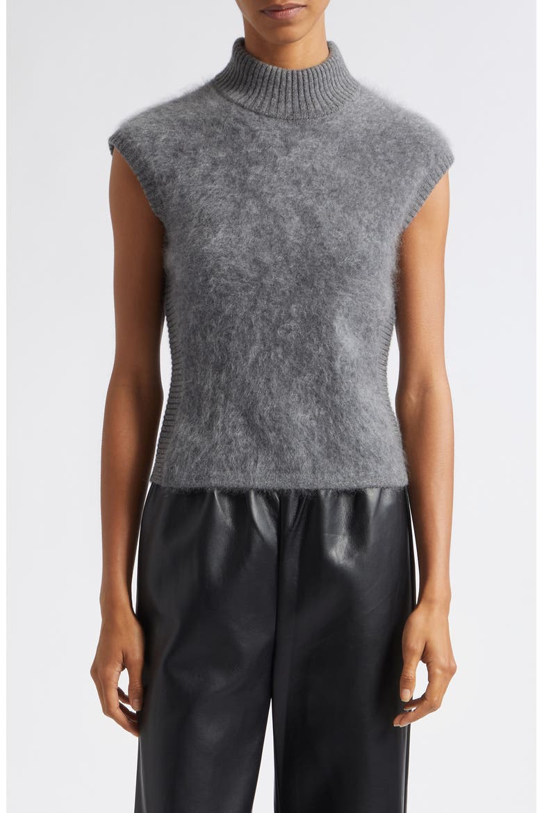 Sabina Mock Neck Cashmere Sweater Tank, Main, color, STEEL MELANGE