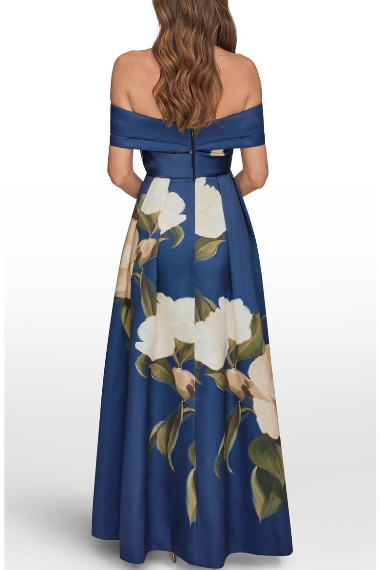 Placed Floral Off the Shoulder Gown, Alternate, color, INK MULTI