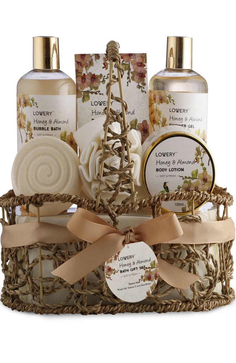 Lovery Honey & Almond Home Spa Gift Basket Luxury Set, Main, color, Light Beige / Brown