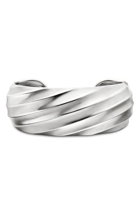 Cable Edge Cuff Bracelet in Recycled Sterling Silver