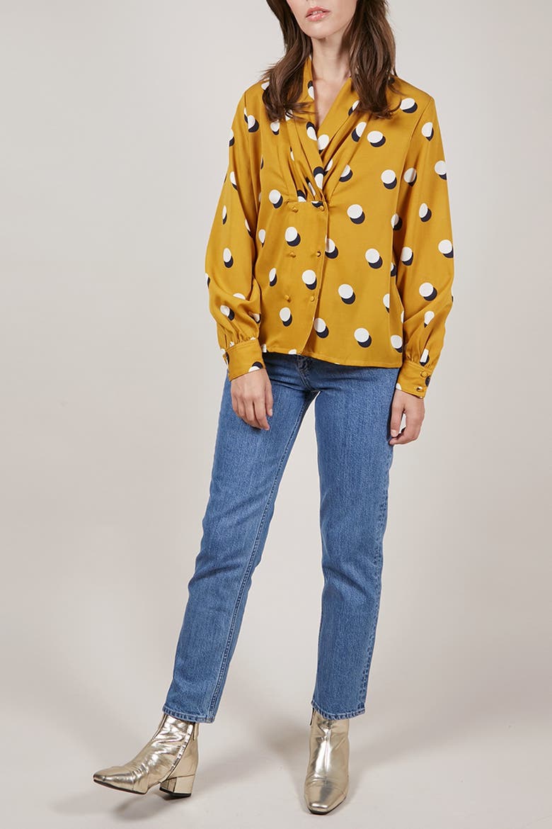 Patterned Shawl Collar Blouse, Alternate, color, YELLOW