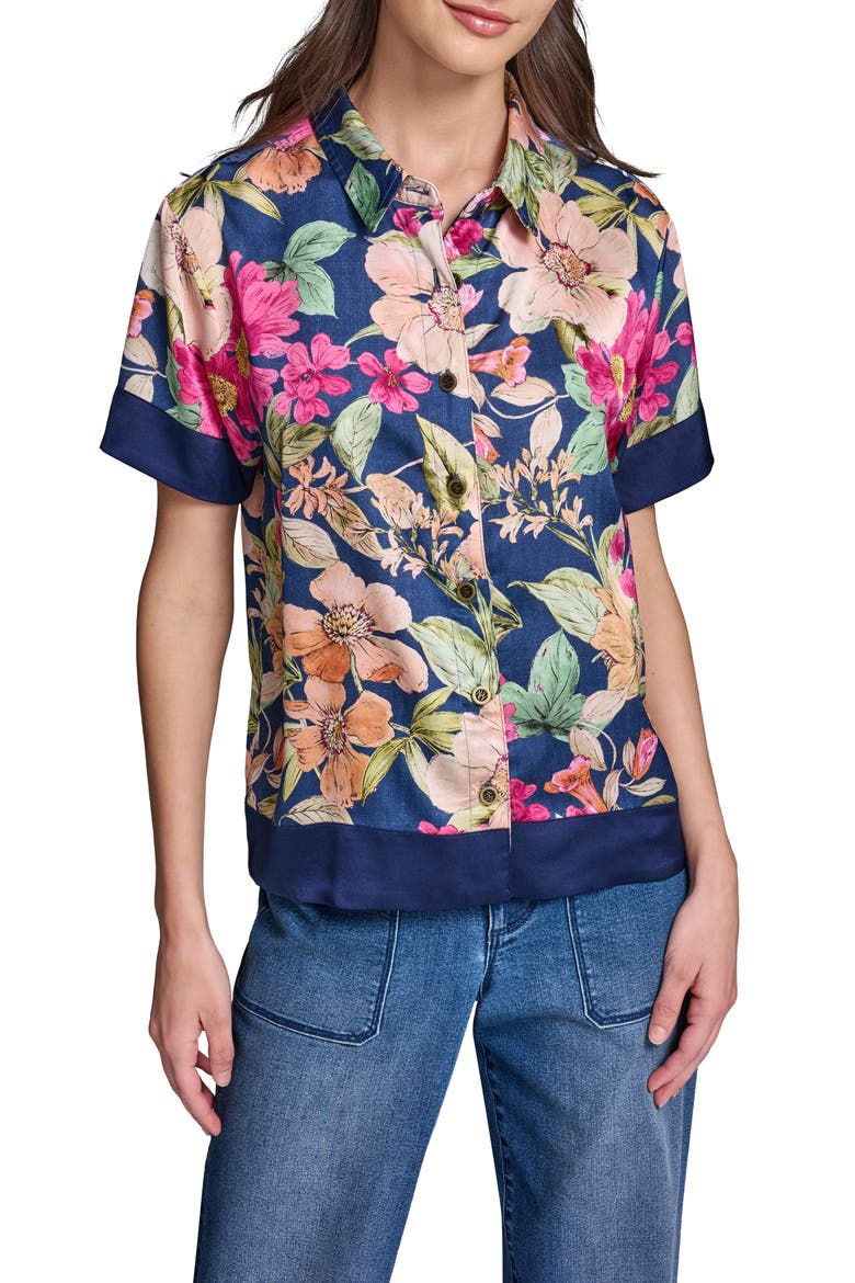 Floral Short Sleeve Button-Up Shirt, Main, color, CURRANT/ LIGHT BLUSH MULTI