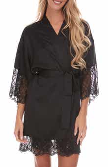 Flora Nikrooz Gabby Lace Trim Satin Chermeuse Wrap