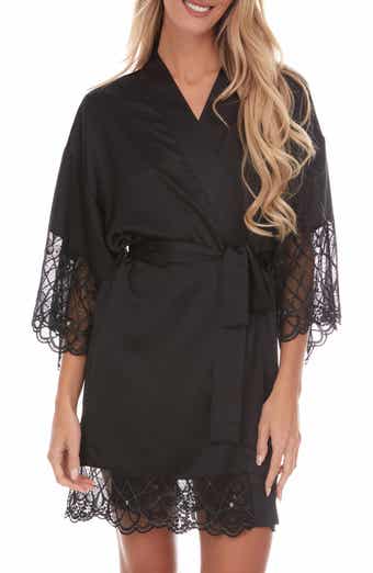 Flora Nikrooz Gabby Lace Trim Satin Chermeuse Wrap