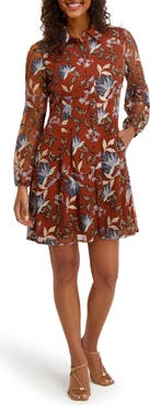 Kensie Embroidered Mesh Long Sleeve Shirtdress
