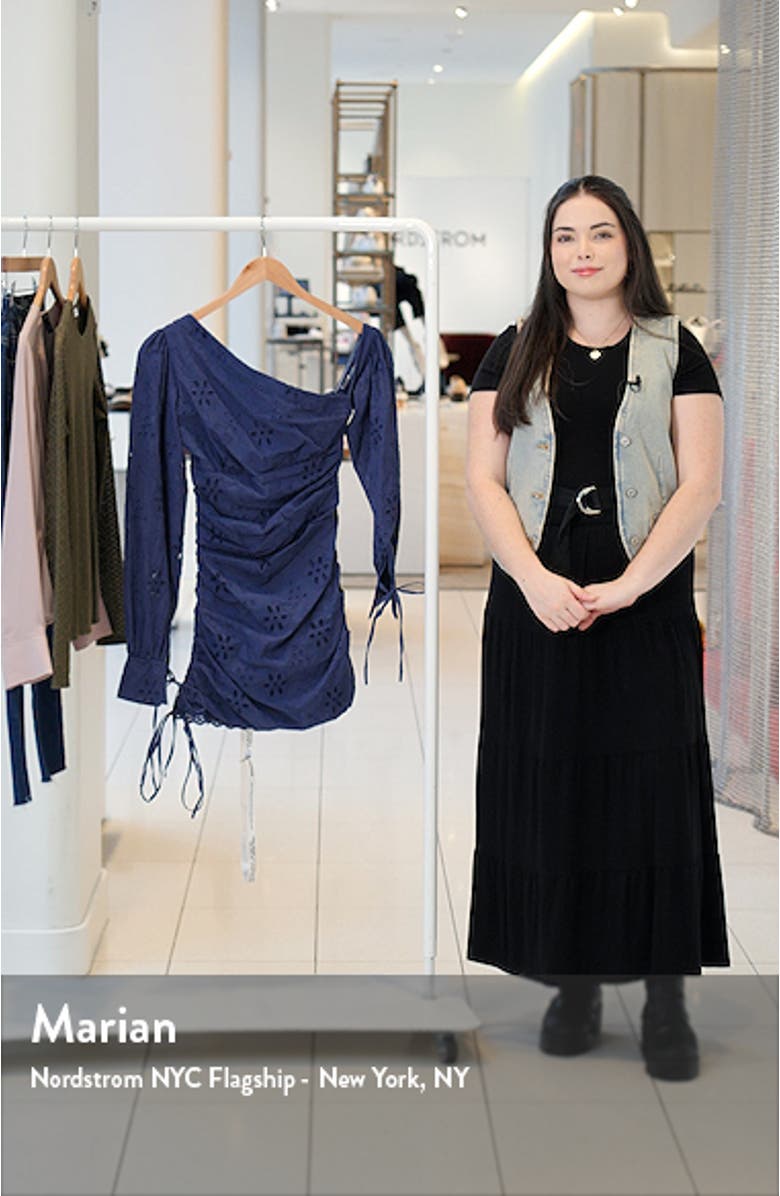 Eyelet Embroidered One-Shoulder Long Sleeve Minidress, sales video thumbnail