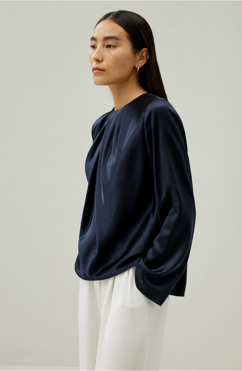 Lilysilk Silk Ruched-Neck Top, Alternate, color, Navy Blue