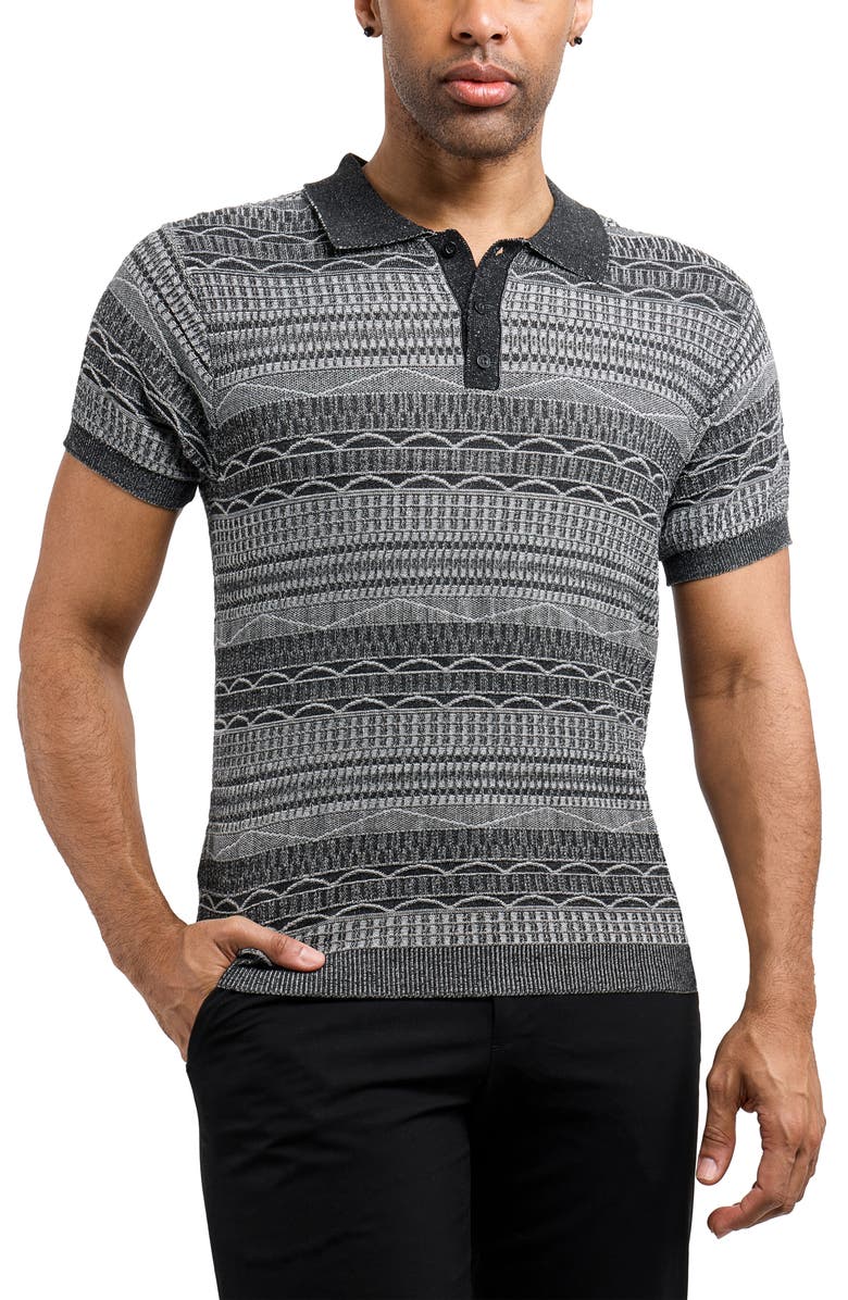 XRAY Jacquard Polo Sweater, Alternate, color, Black