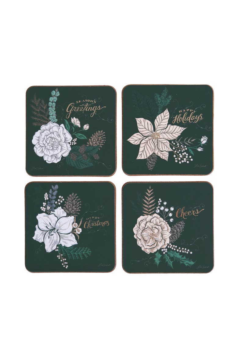 Emerald Christmas Coaster, Set of 4, Main, color, Green