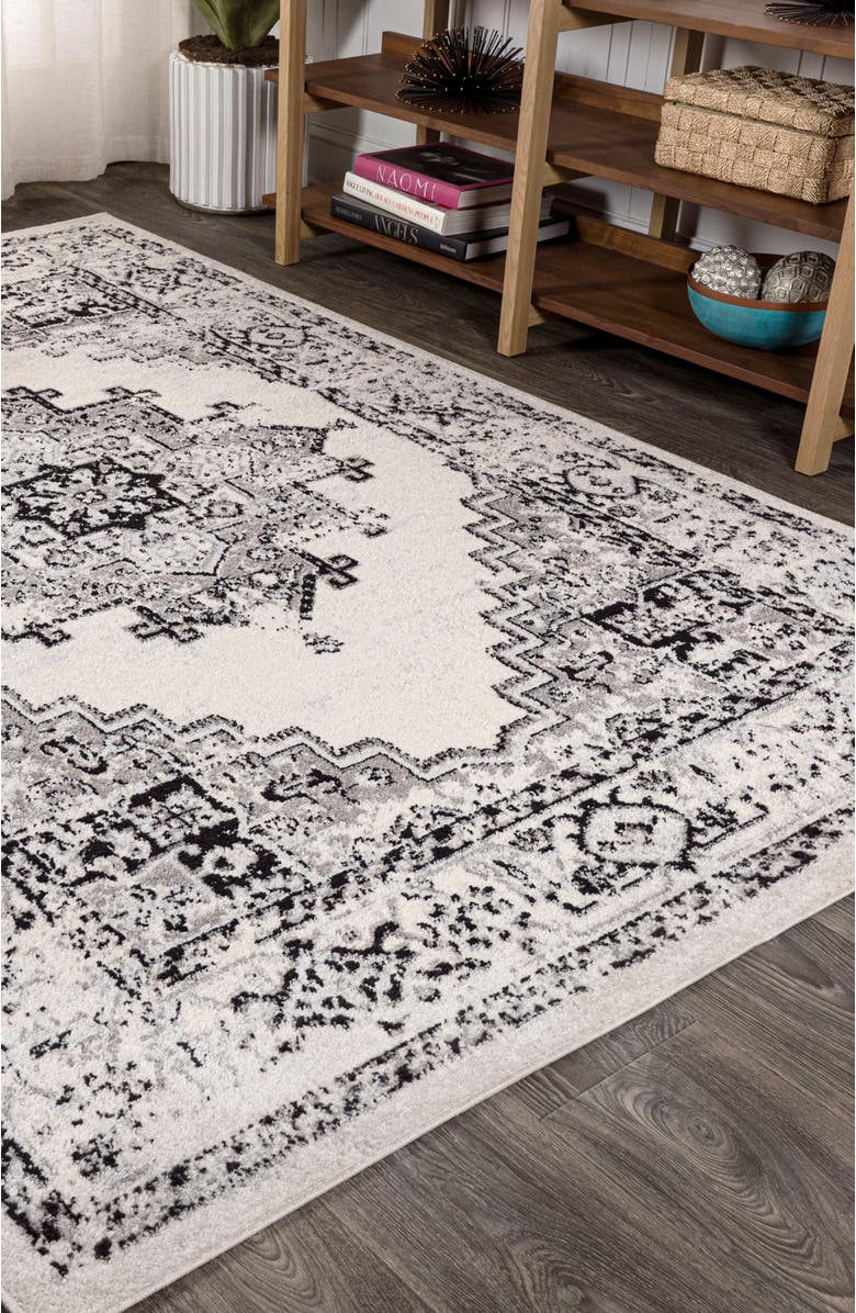 JONATHAN Y Inigo Cottage Medallion Area Rug, Alternate, color, Dark Gray/Cream