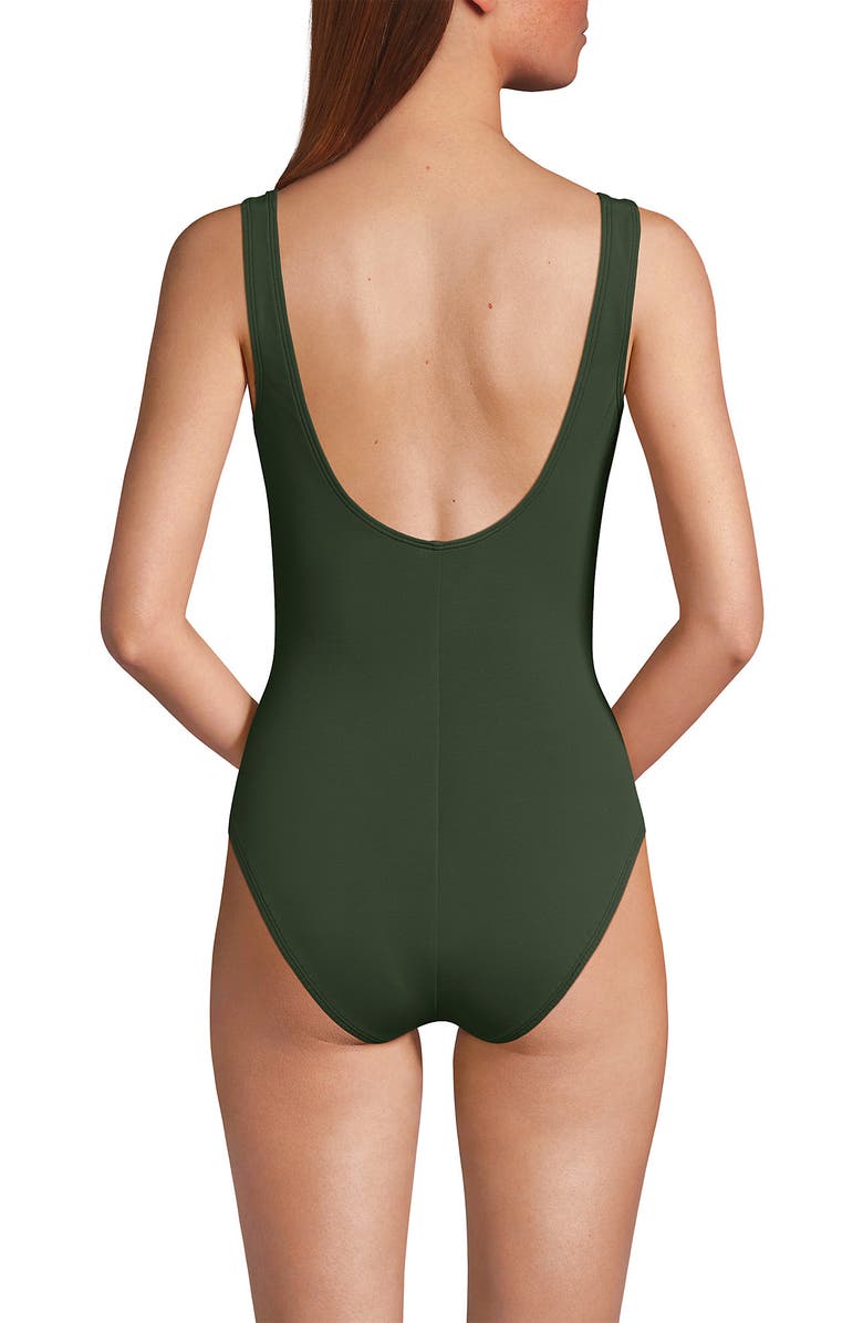 Lands' End D-Cup Slender Tummy Control Chlorine Resistant V-neck Wrap One Piece Swimsuit, Alternate, color, Rich Olive Green