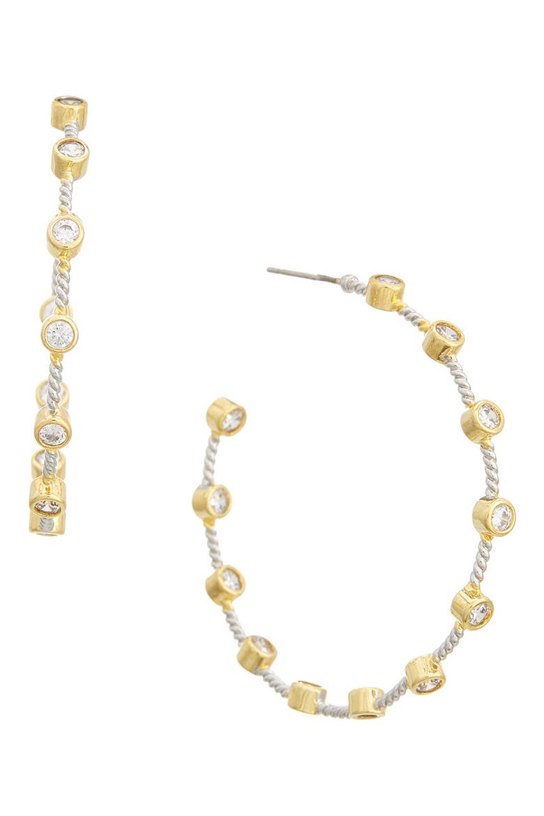 Bezel Cubic Zirconia Station Hoop Earrings, Main, color, TWO TONE
