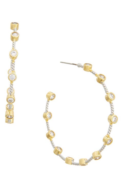 Bezel Cubic Zirconia Station Hoop Earrings