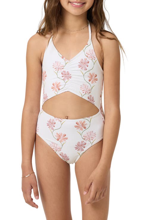 Kids' Ivy Floral Ruched Cutout One-Piece Swimsuit (Big Kid)
