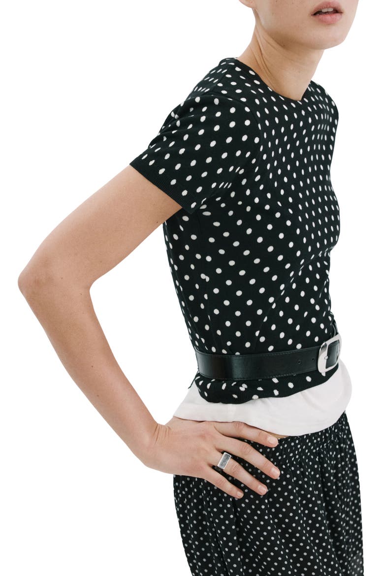 Dot Short Sleeve Sweater, Main, color, BLACK