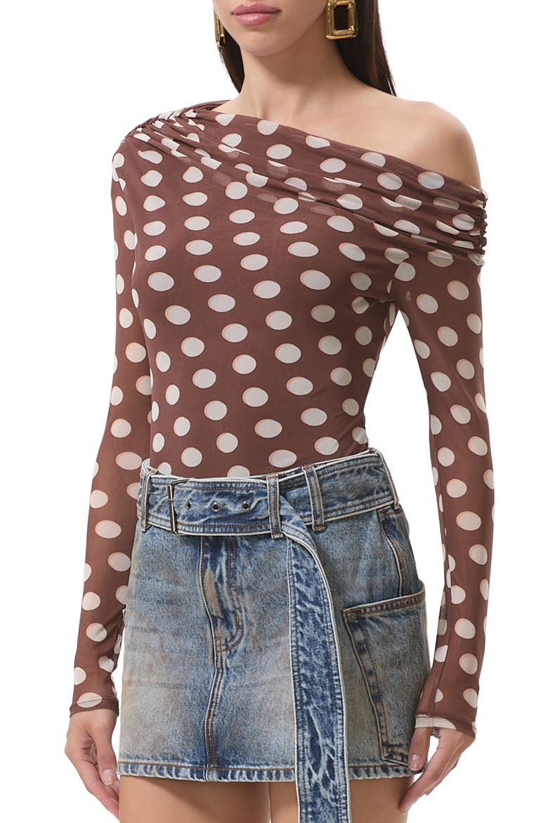 Barry One-Shoulder Mesh Top, Alternate, color, CHOCOLATE HALO DOT