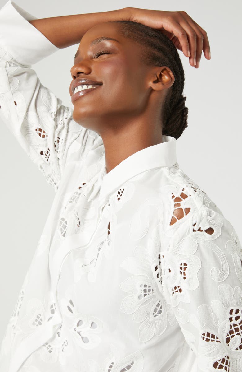 Marina Rinaldi Tessile Embroidered Eyelet Tunic Shirt, Alternate, color, Optical White