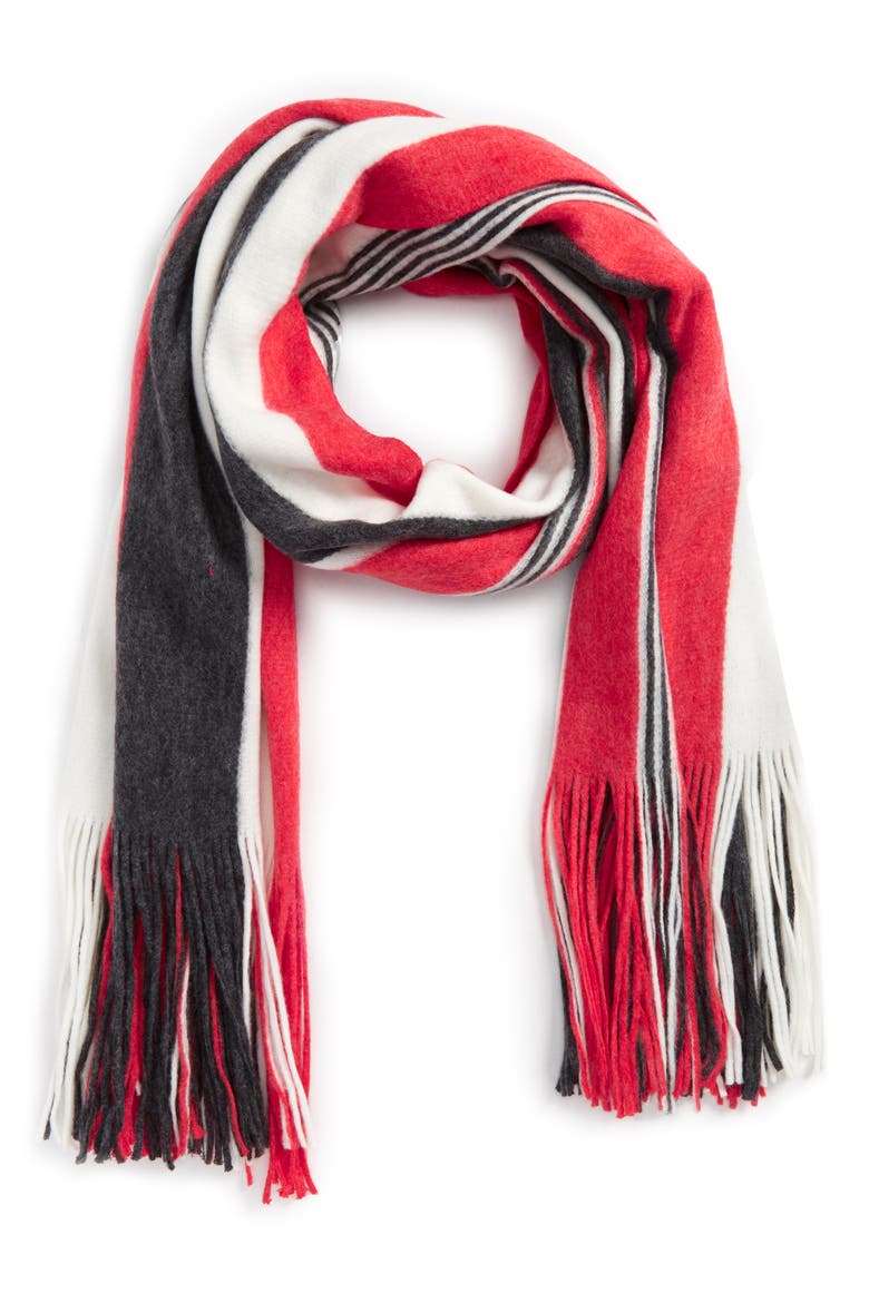 Kolby Stripe Fringe Scarf, Alternate, color, RED