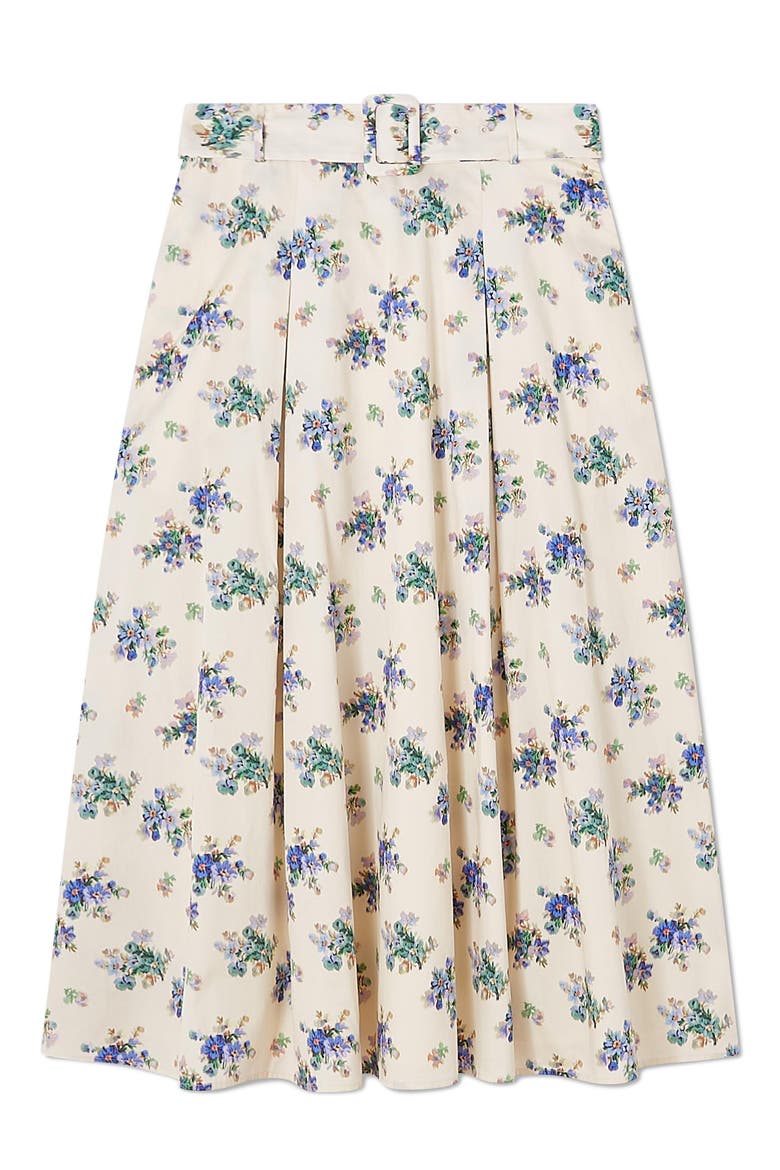 Elodie Floral Belted Organic Cotton Midi Skirt, Alternate, color, CREAM