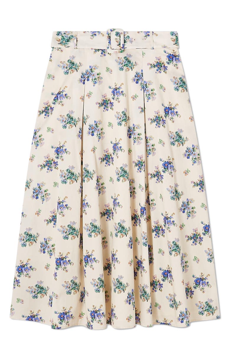 LK Bennett Elodie Floral Belted Organic Cotton Midi Skirt, Alternate, color, 
