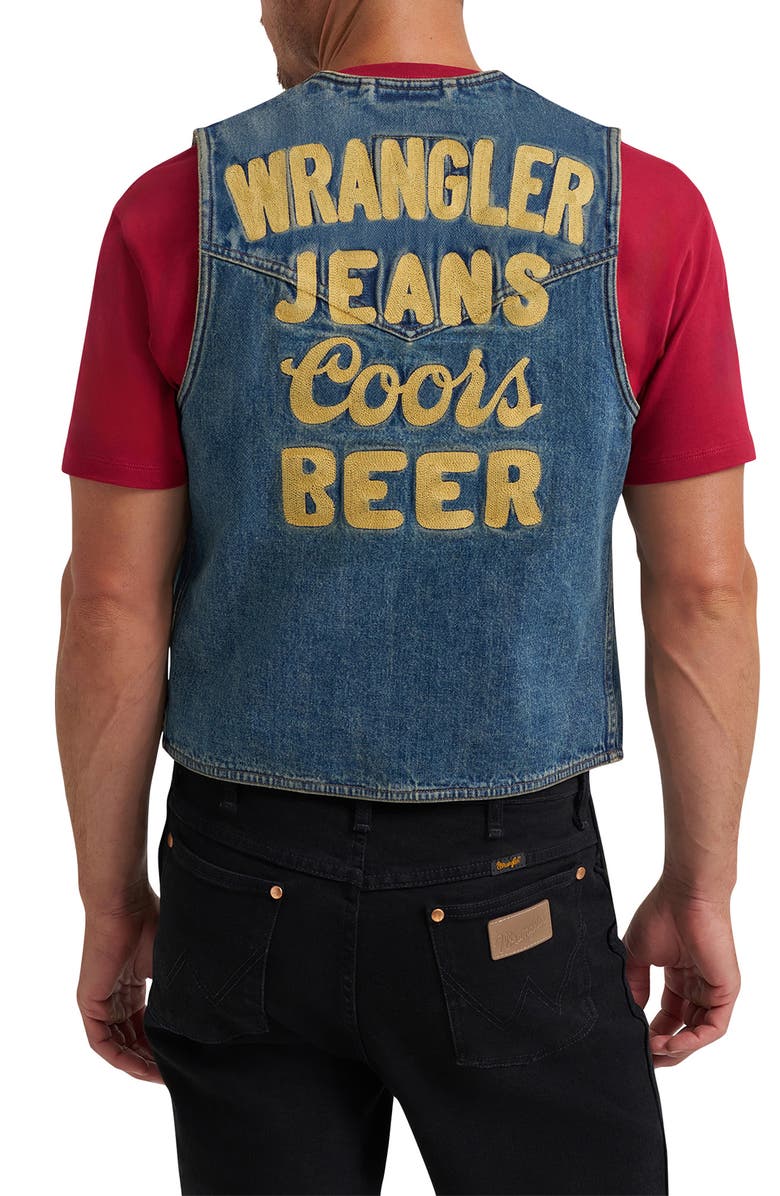 Wrangler Embroidered Denim Vest, Alternate, color, Indigo Buff