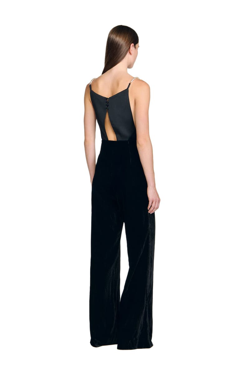 SANDRO Velvet jumpsuit, Alternate, color, Black