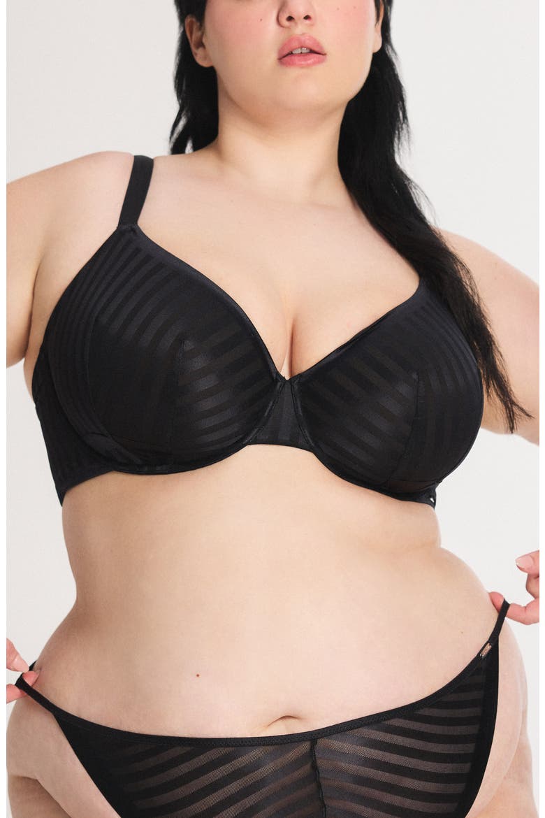 Show 'n' Tell Stripe Unlined Demi Bra, Alternate, color, BLACK CAVIAR