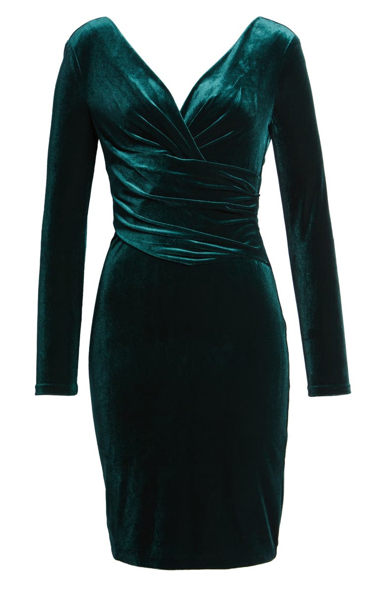 Eliza J Ruched Long Sleeve Velvet Body-Con Dress, Alternate, color,