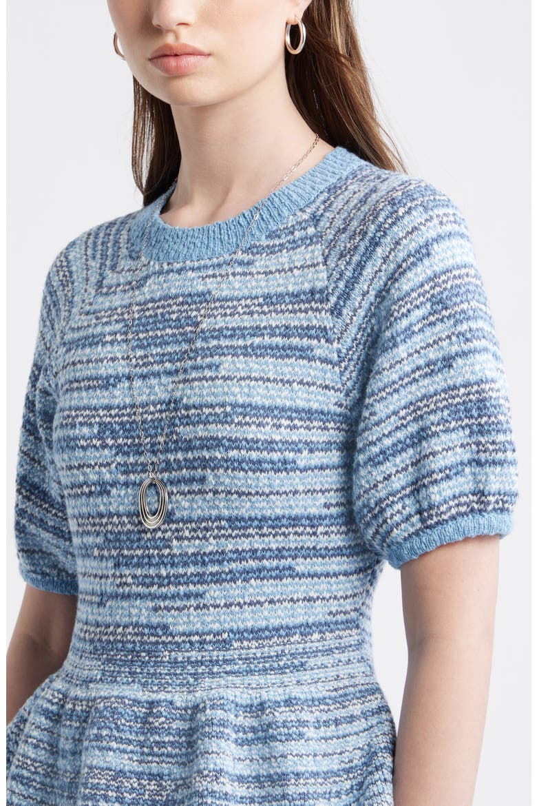 Space Dye Puff Sleeve Cotton Peplum Sweater, Alternate, color, BLUE VINTAGE SPACE DYE