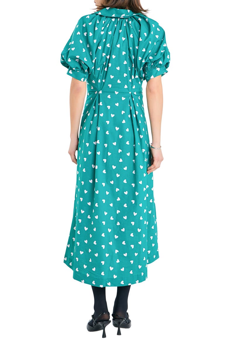 Heart Print Cotton Midi Dress, Alternate, color, GREEN