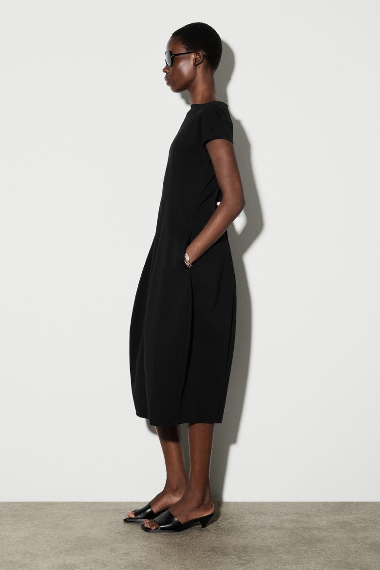 Sculptural Jersey Midi Dress, Alternate, color, BLACK
