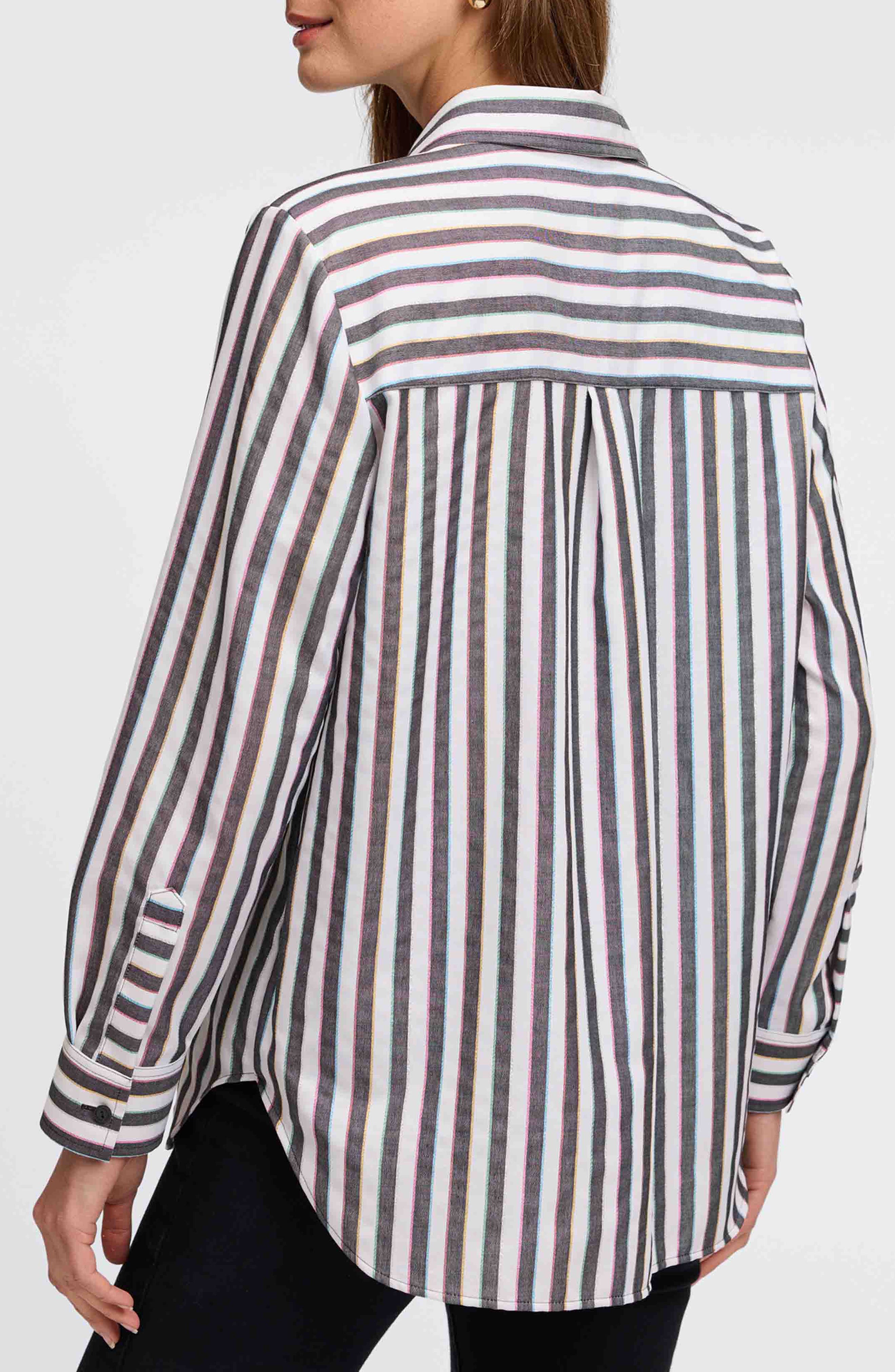 Rainbow Stripe Relaxed Fit Cotton Blend Button-Up Shirt - image 2
