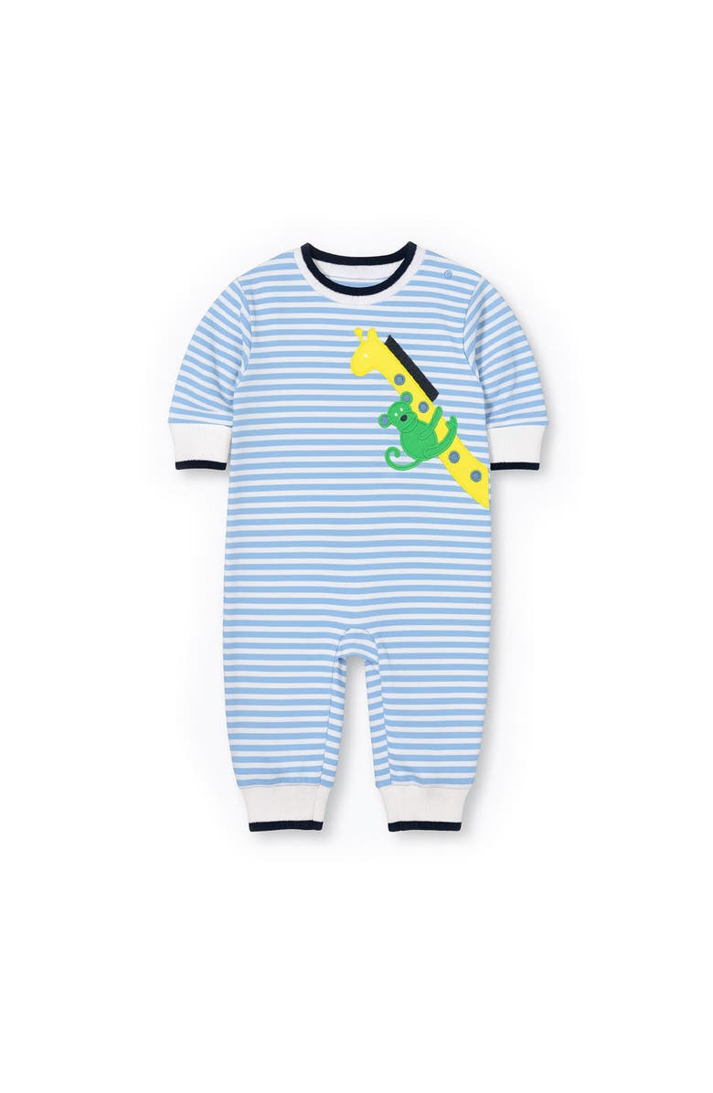 Florence Eiseman Stripe Knit Longall With Giraffe And Monkey, Main, color, Light Blue, White, Yellow