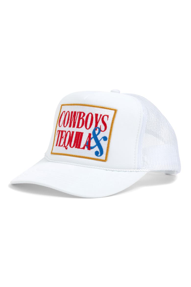 Cowboys & Tequila Patch Trucker Hat, Main, color, WHITE