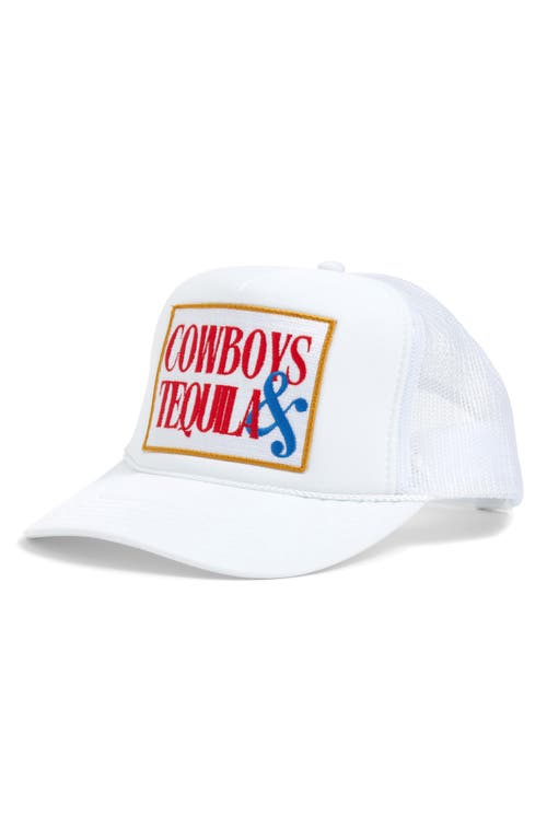 Friday Feelin ' Cowboys & Tequila Patch Trucker Hat In White