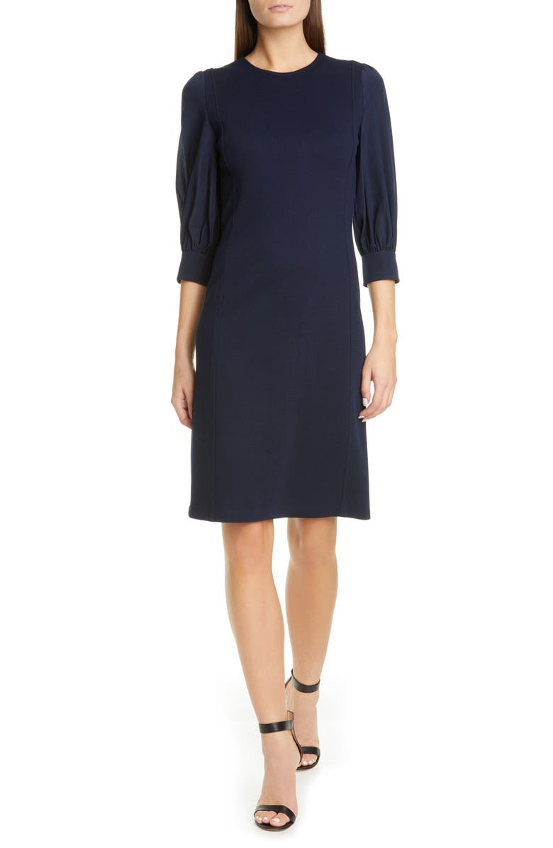 St. John Collection Duo Milano Knit Mixed Media Dress, Main, color, 
