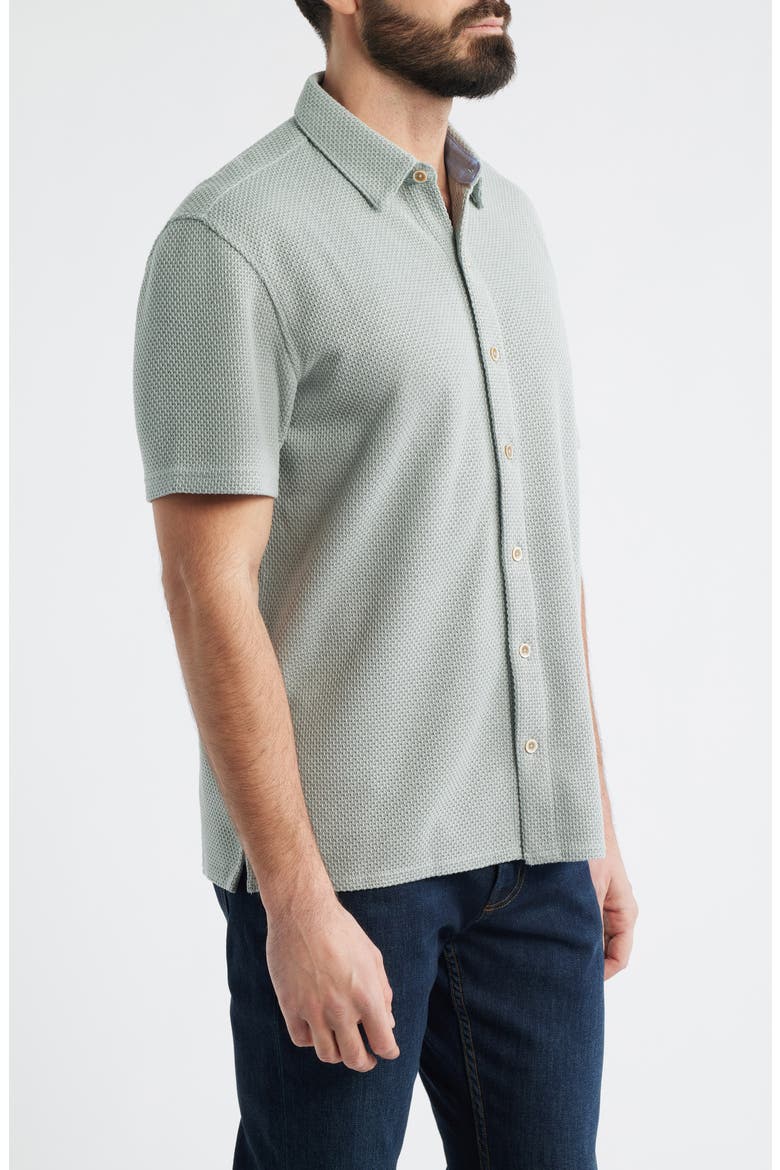 Linden Textured Short Sleeve Button-Up Shirt, Alternate, color, SAGE