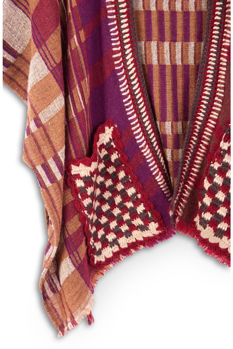 Plaid Topper, Alternate, color, BEIGE/BURGUNDY