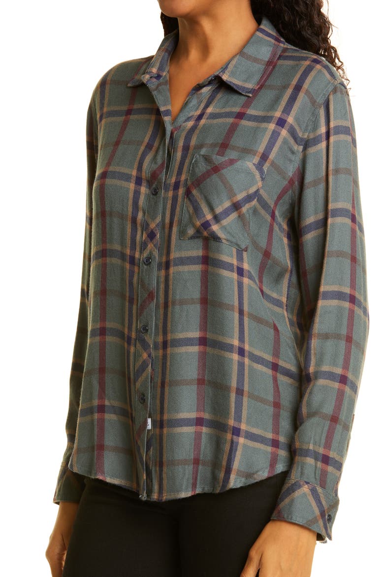 Hunter Plaid Button-Up Shirt, Alternate, color, PINE MERLOT NAVY