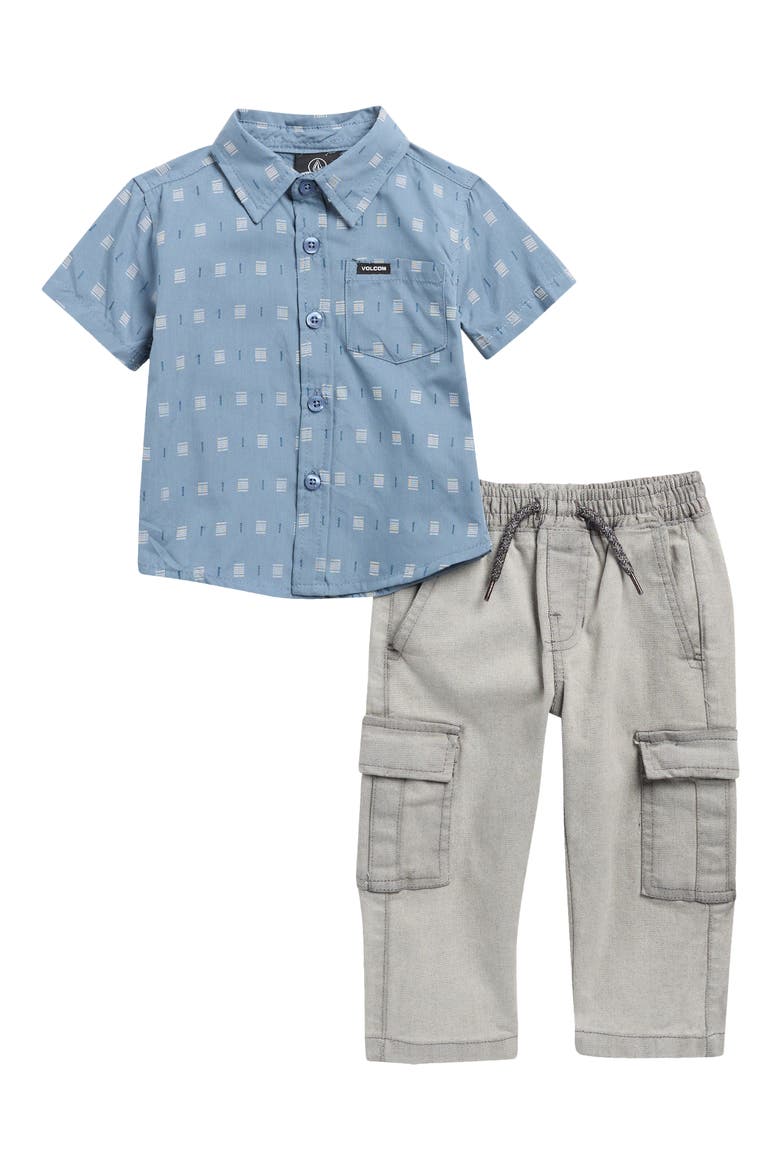 Short Sleeve Woven Button-Up Shirt & Cargo Pants Set, Main, color, BLUE SLATE