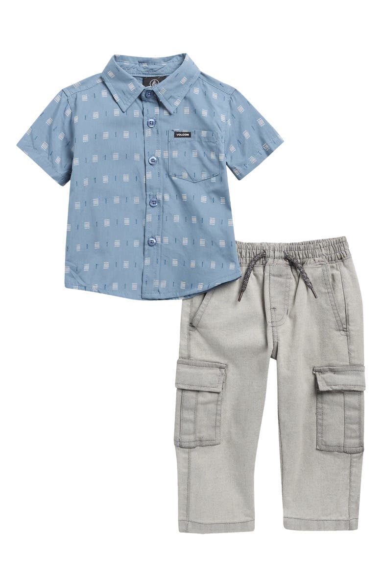 Volcom Short Sleeve Woven Button-Up Shirt & Cargo Pants Set, Main, color, Blue Slate