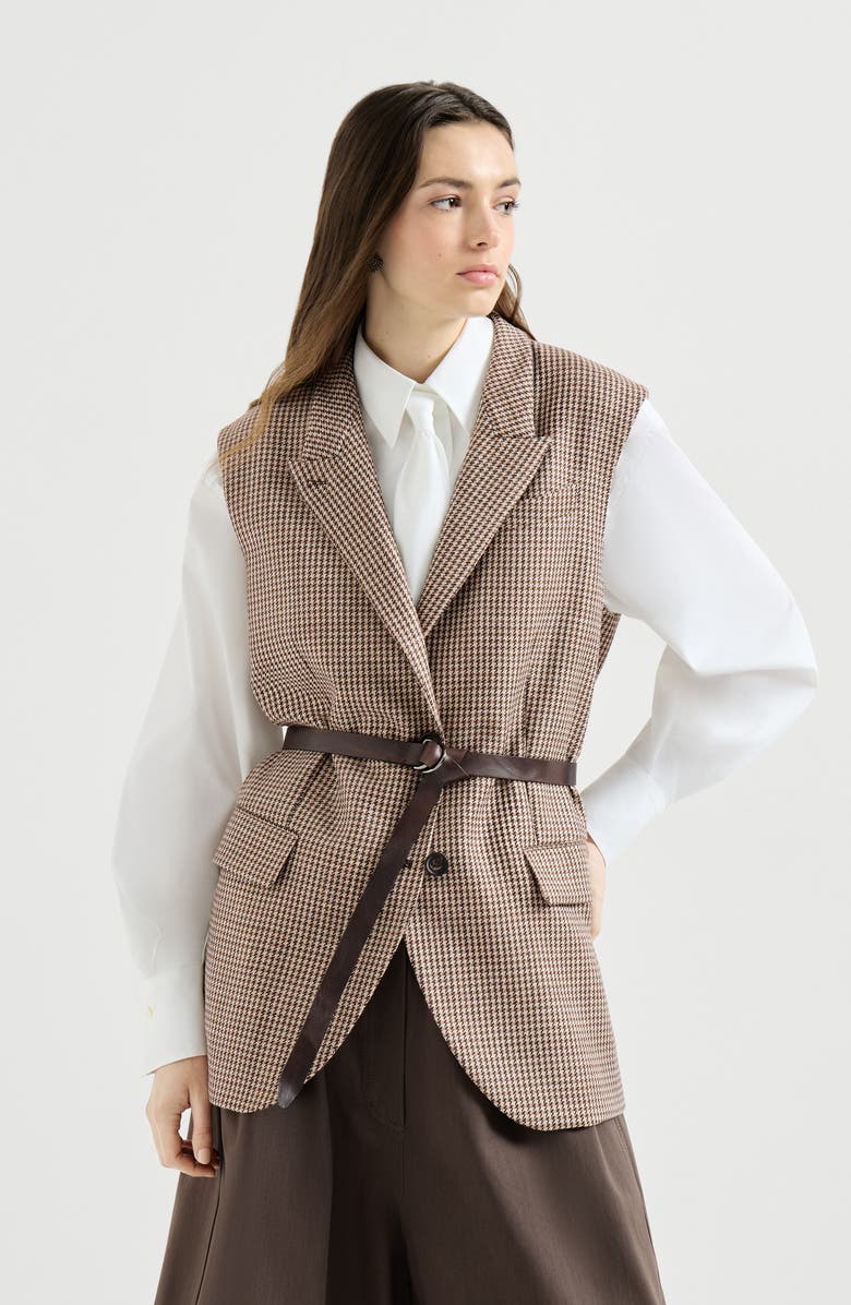 Brunello Cucinelli Sparkling houndstooth vest, Main, color, Brown
