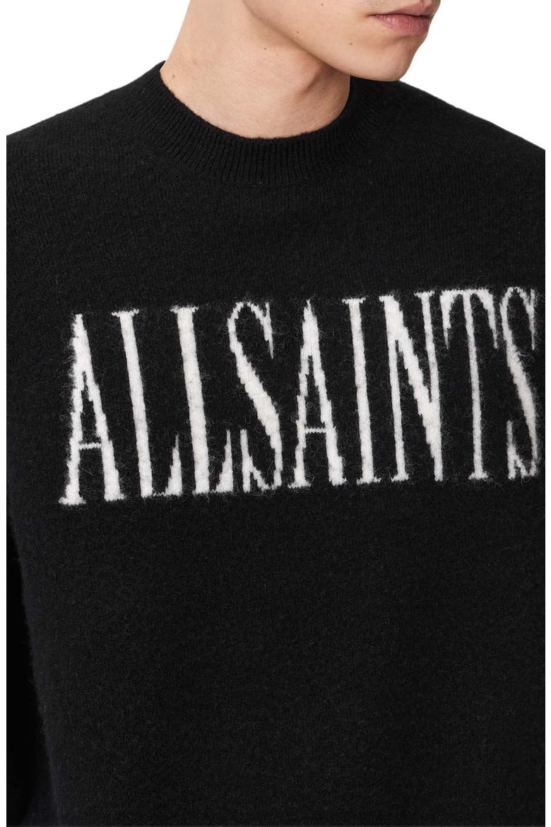 Stamp Logo Intarsia Crewneck Sweater, Alternate, color, BLACK