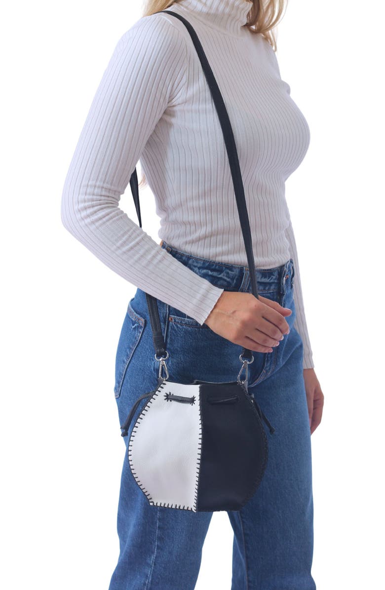 Carlos Falchi Tall Bucket Top Grain Leather Bag, Alternate, color, Black And White