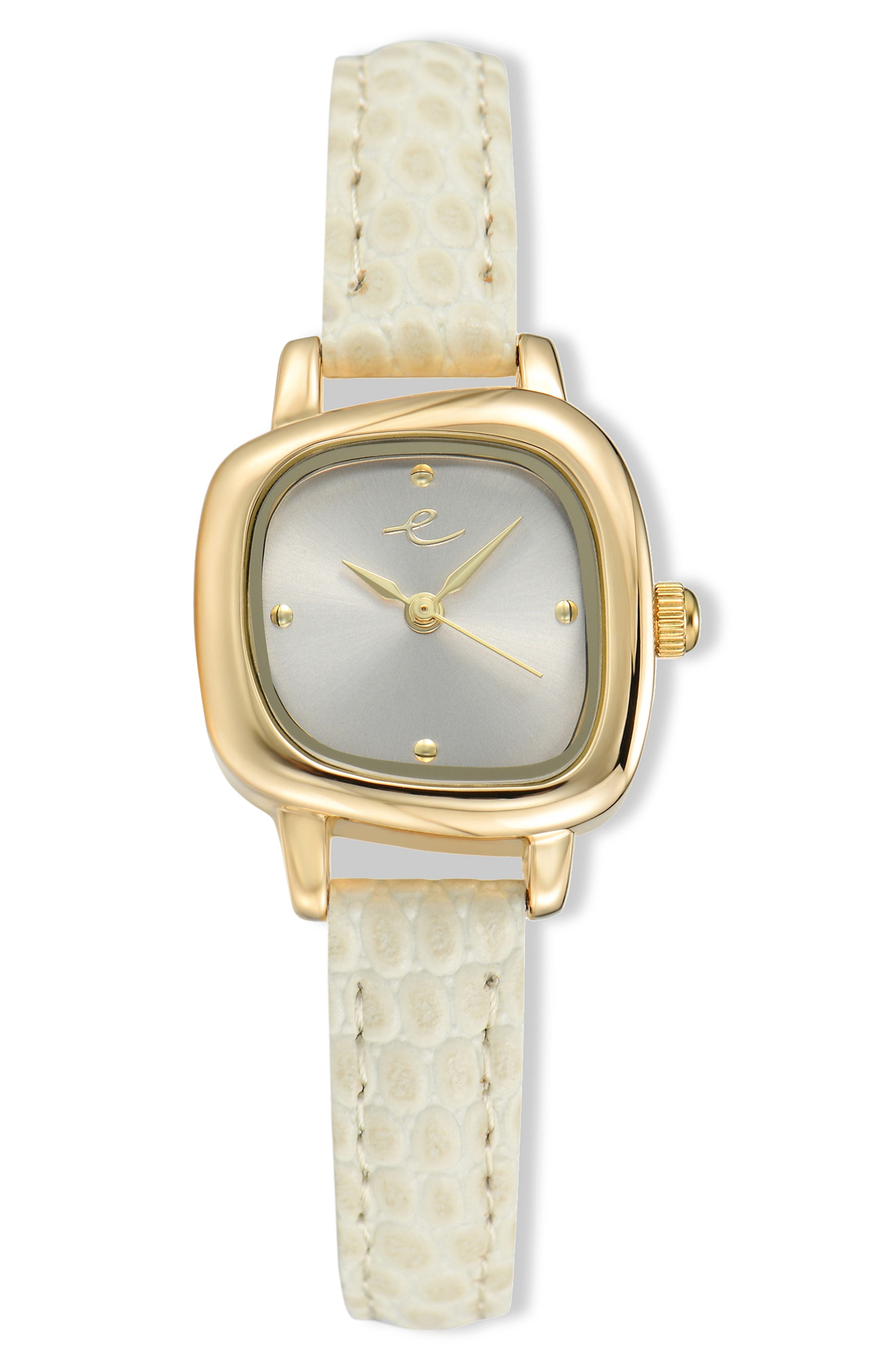 Wavy Snakeskin Embossed Leather Strap Watch