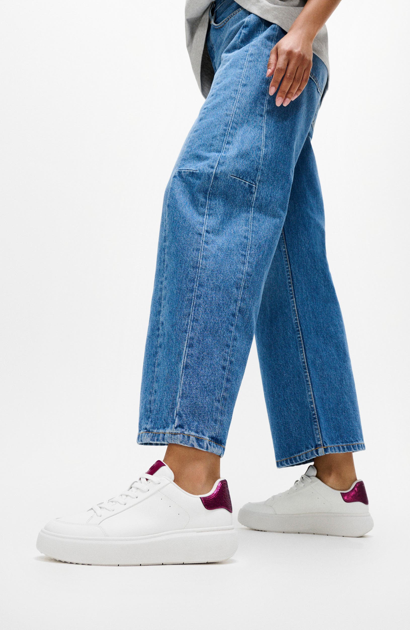 Sequin Backtab Leather Sneaker, Alternate, color, URBAN WHITE/ RUBY