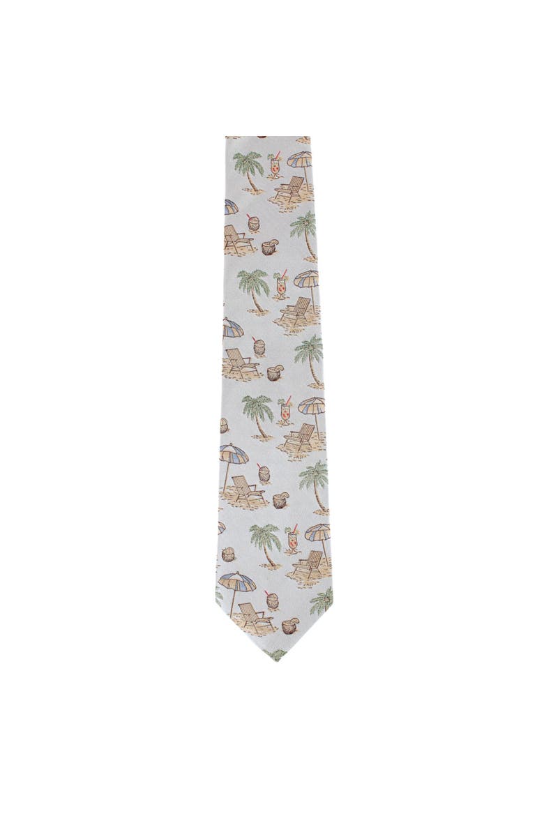 Beach Get A Way Silk Novelty Necktie, Alternate, color, Silver