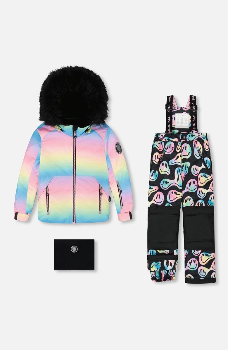 Deux par Deux Girl Two-Piece Play Snowsuit, Main, color, Smiley Face Girl