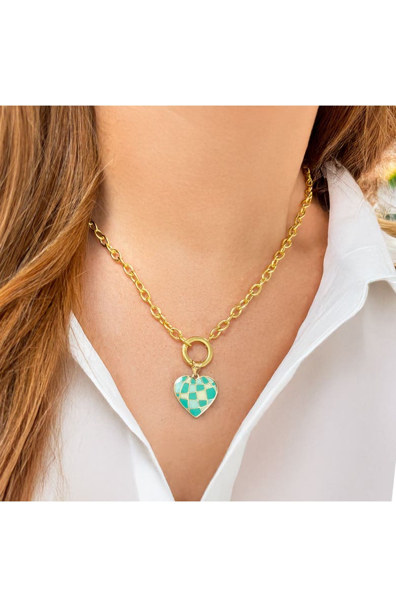 The Lovery Fine Jewelry Teal Enamel Heart Charm, Alternate, color, Teal